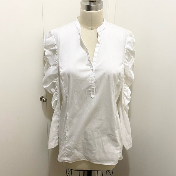 NWT Peter Nygard Button Blouse Pouf Sleeves White 6 - Picture 7 of 8